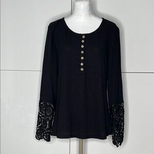 Kancystore Elegant Black Lace Long Sleeve Women's Top